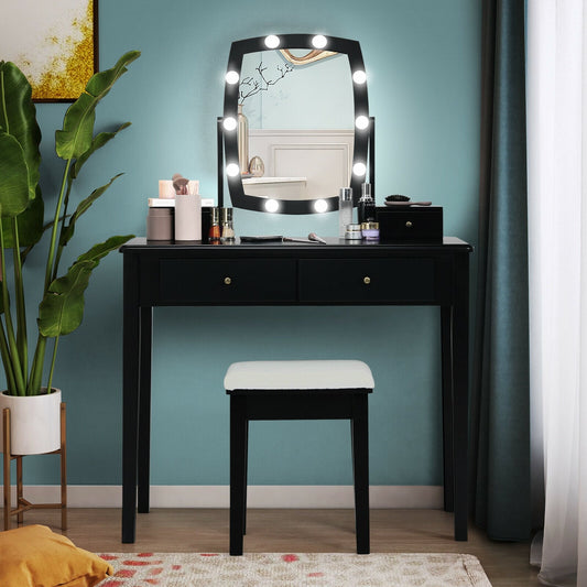 Vanity Table Set With Lighted Mirror, Black Makeup Vanities Black at Gallery Canada