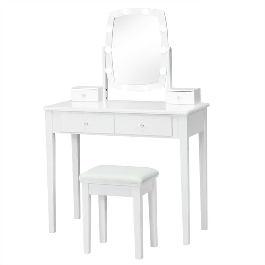 Vanity Table Set with Lighted Mirror for Bedroom and Dressing Room, White at Gallery Canada