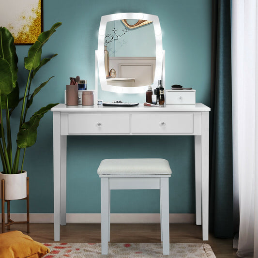 Vanity Table Set With Lighted Mirror, White