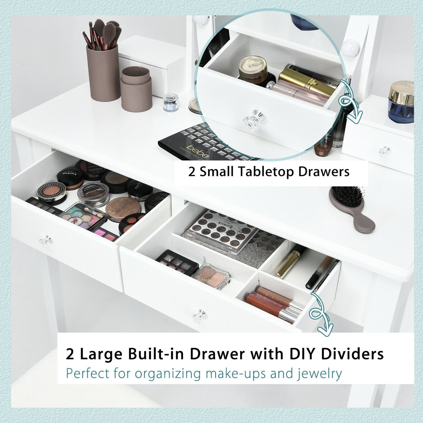 Vanity Table Set with Lighted Mirror for Bedroom and Dressing Room, White Makeup Vanities at Gallery Canada