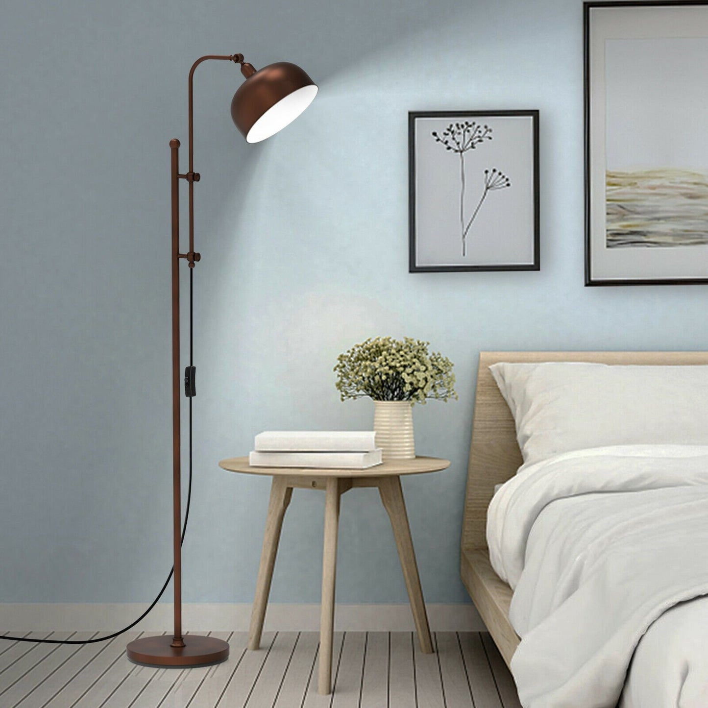Industrial Floor Standing Pole Lamp with Adjustable Lamp Head, Black