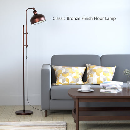 Industrial Floor Standing Pole Lamp with Adjustable Lamp Head, Black