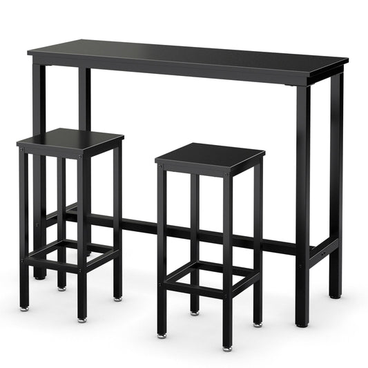3 Pieces Bar Table Counter Breakfast Bar Dining Table with Stools, Black