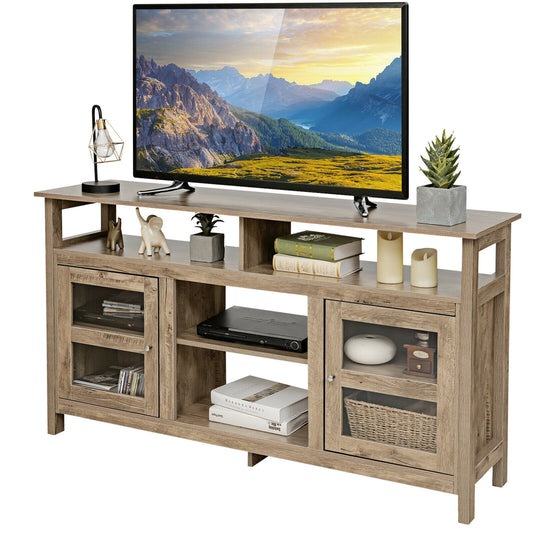 58 Inch TV Stand Entertainment Console Center with 2 Cabinets, Natural at Gallery Canada