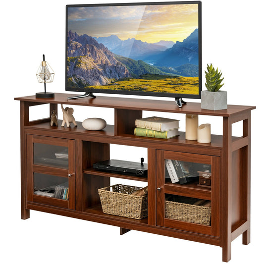 58 Inch TV Stand Entertainment Console Center with 2 Cabinets, Brown at Gallery Canada