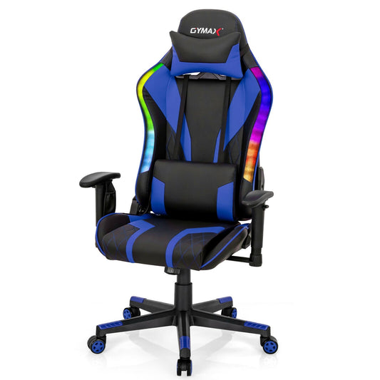 Gaming Chair Adjustable Swivel Computer Chair with Dynamic LED Lights, Blue