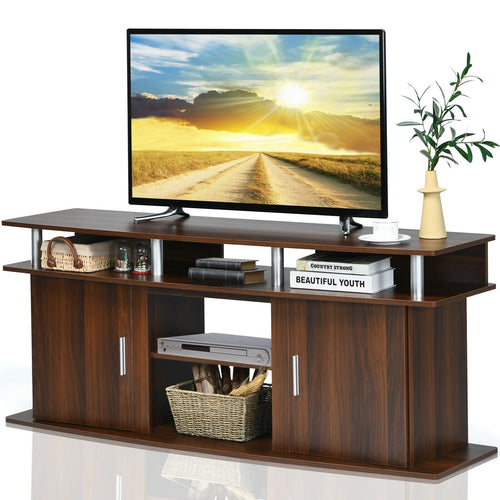 63 Inch TV Entertainment Console Center with 2 Cabinets, Walnut