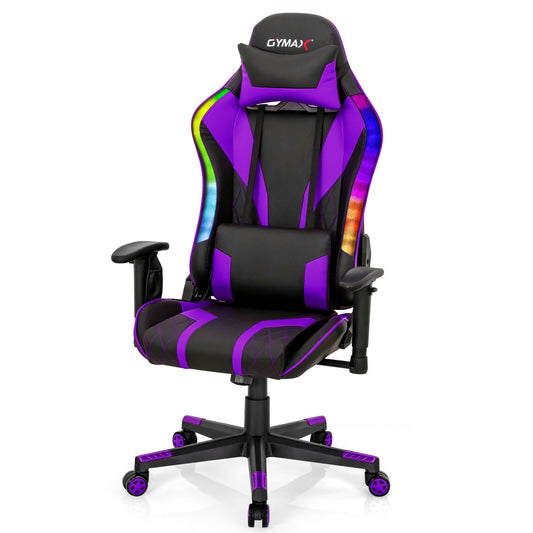 Gaming Chair Adjustable Swivel Computer Chair with Dynamic LED Lights, Purple