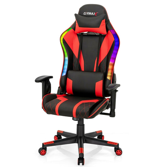 Gaming Chair Adjustable Swivel Computer Chair with Dynamic LED Lights, Red