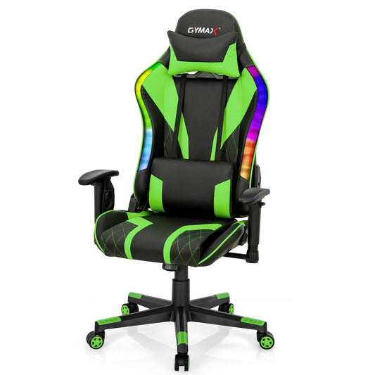 Gaming Chair Adjustable Swivel Computer Chair with Dynamic LED Lights, Green at Gallery Canada