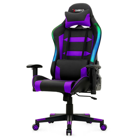 Adjustable Swivel Gaming Chair with LED Lights and Remote, Purple