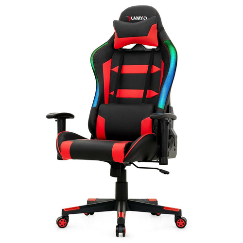 Adjustable Swivel Gaming Chair with LED Lights and Remote, Red