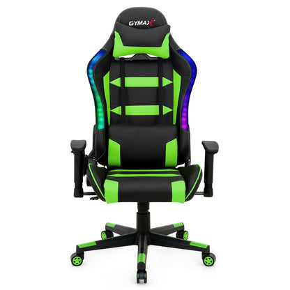 Adjustable Swivel Gaming Chair with LED Lights and Remote, Green at Gallery Canada