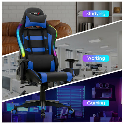 Adjustable Swivel Gaming Chair with LED Lights and Remote, Blue at Gallery Canada