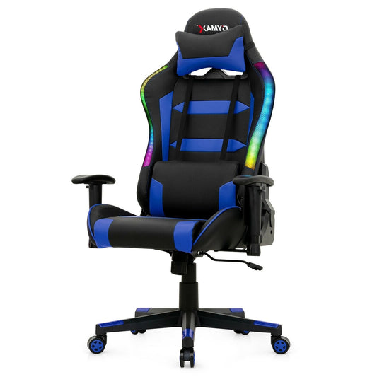Adjustable Swivel Gaming Chair with LED Lights and Remote, Blue