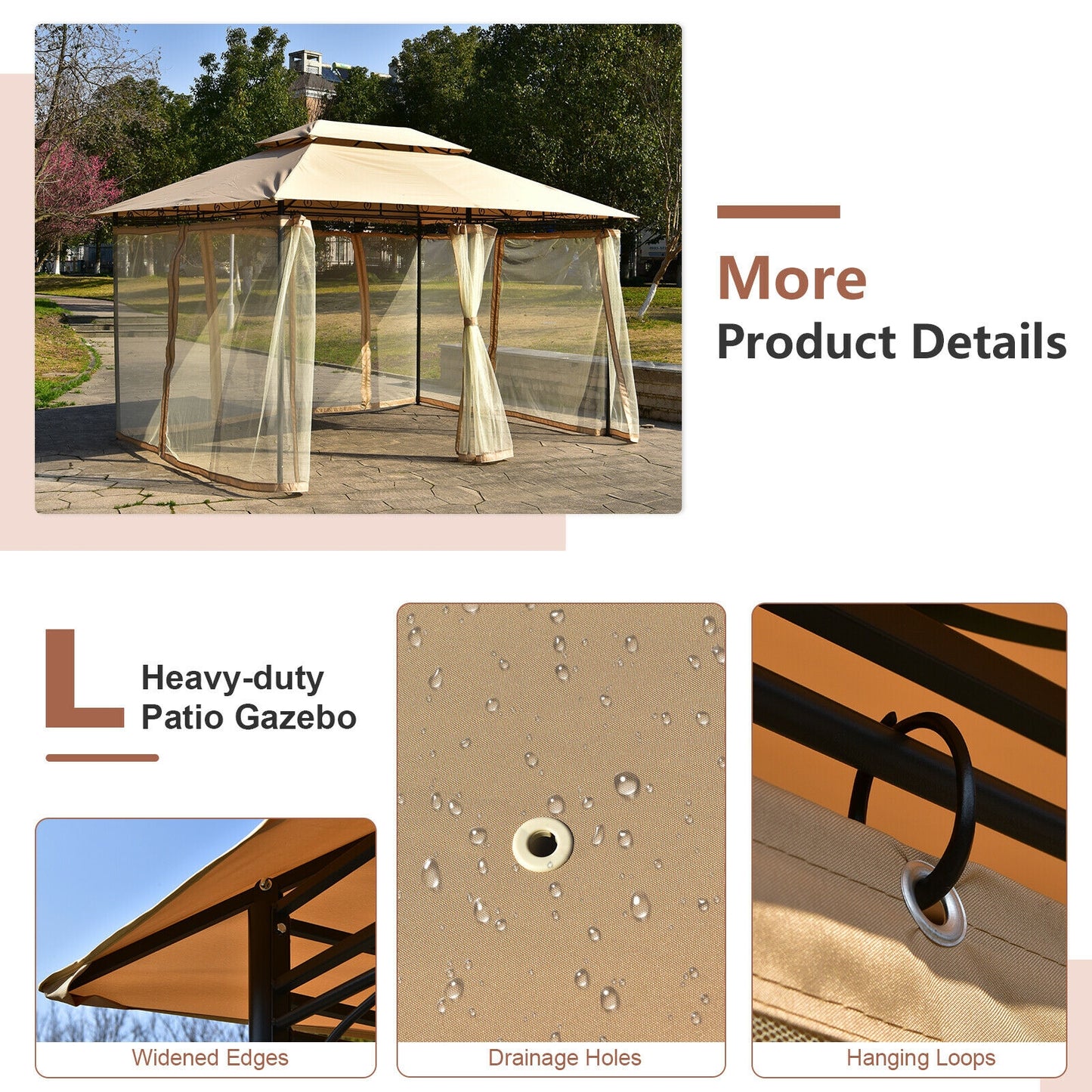 10 Feet x 13 Feet Tent Canopy, Removable Netting Sidewall, Tan Gazebos at Gallery Canada