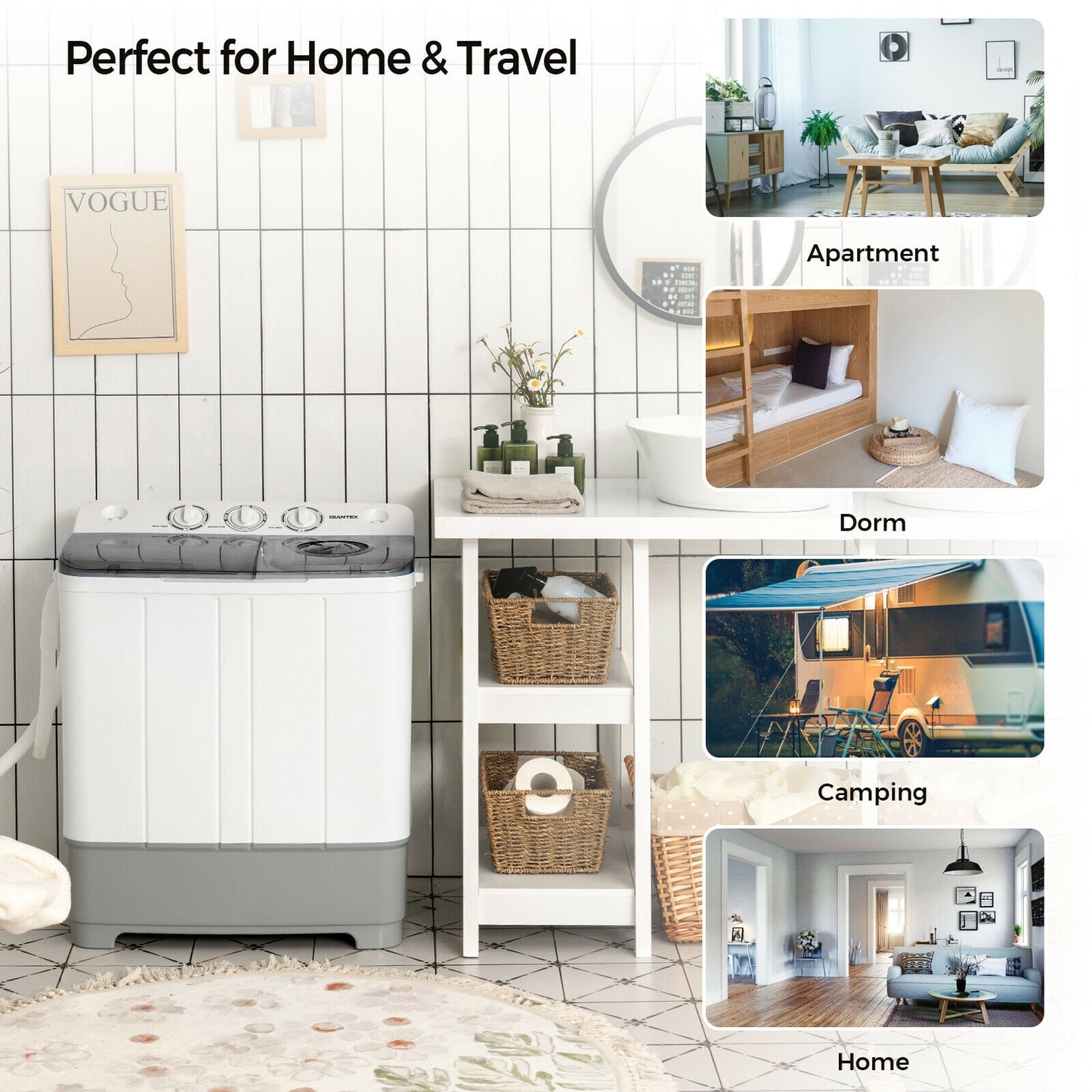 2-in-1 Portable 22lbs Capacity Washing Machine with Timer Control, Gray Washing Machines at Gallery Canada