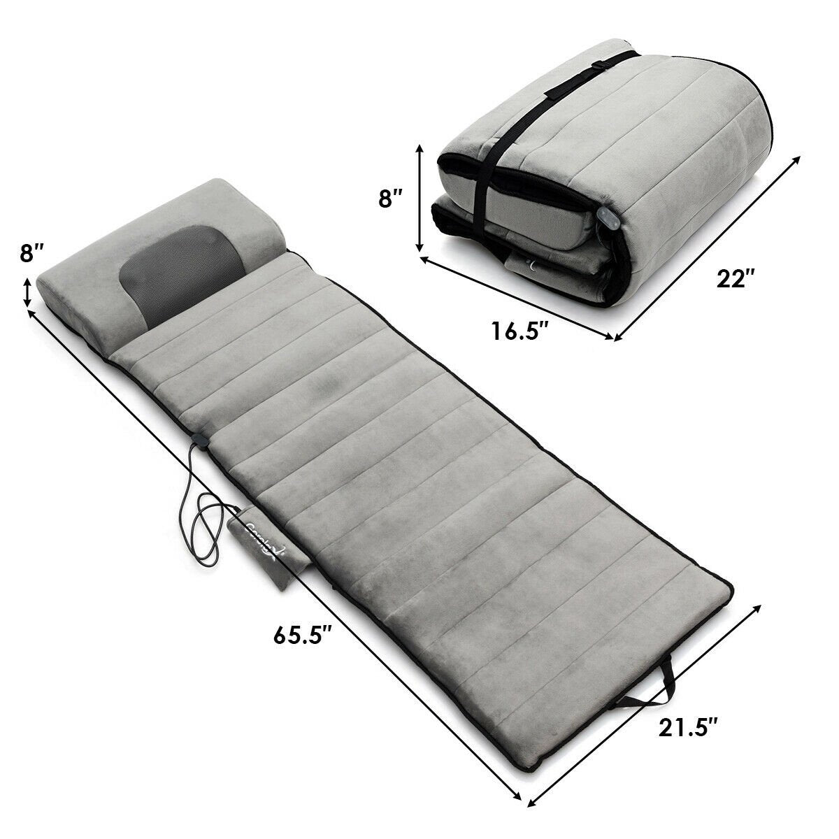 Foldable Full Body Massage Mat with Shiatsu Heated Neck Massager, Gray
