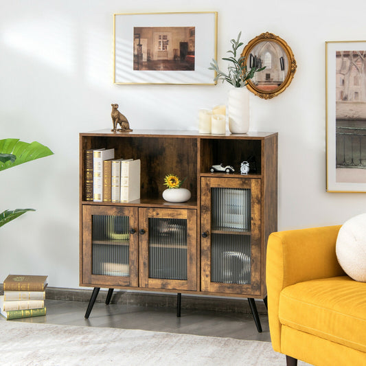 Buffet Kitchen Storage Cupboard, Glass Door, Adjustable Shelves, Rustic Brown Sideboards Cabinets & Buffets Rustic Brown at Gallery Canada