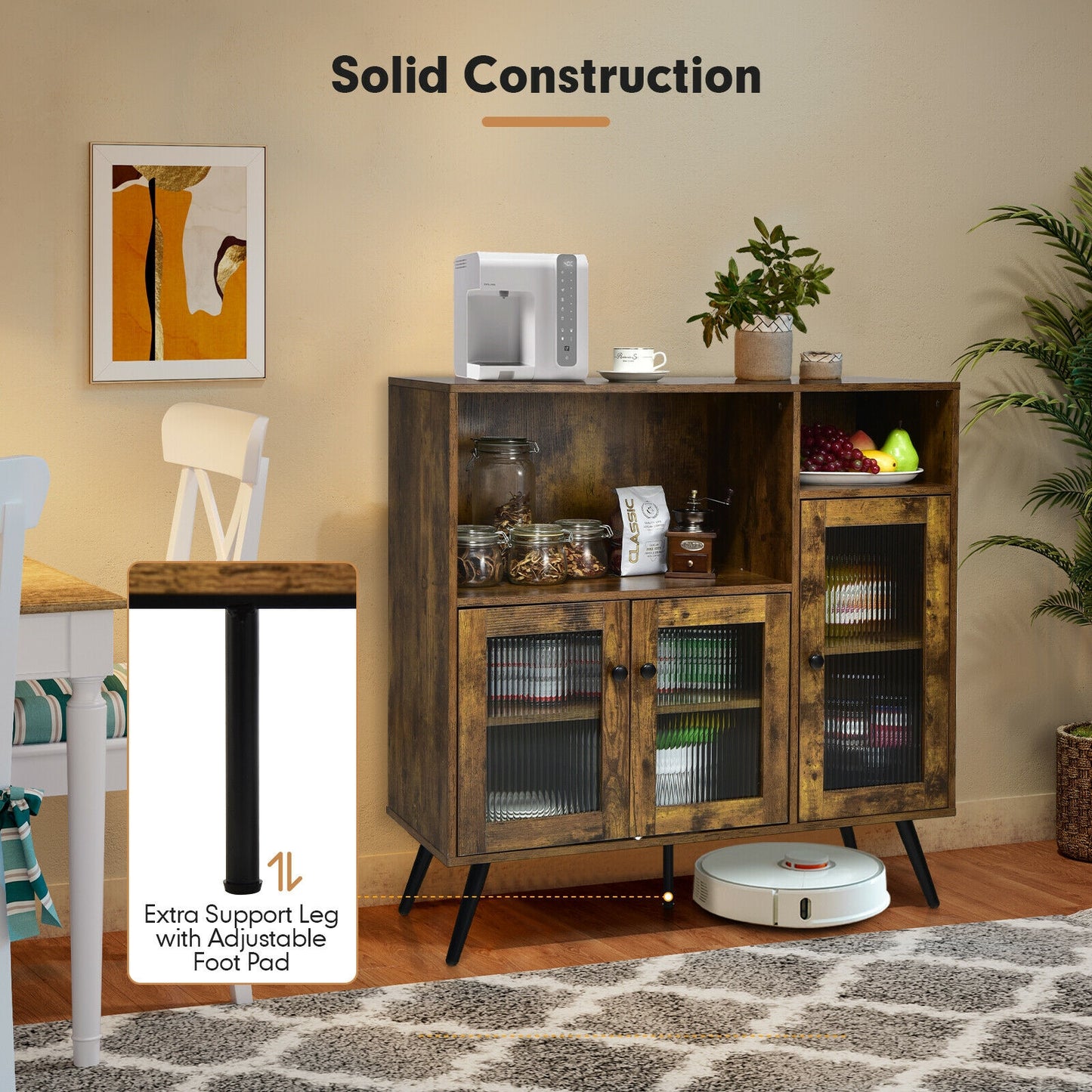 Buffet Kitchen Storage Cupboard, Glass Door, Adjustable Shelves, Rustic Brown Sideboards Cabinets & Buffets at Gallery Canada
