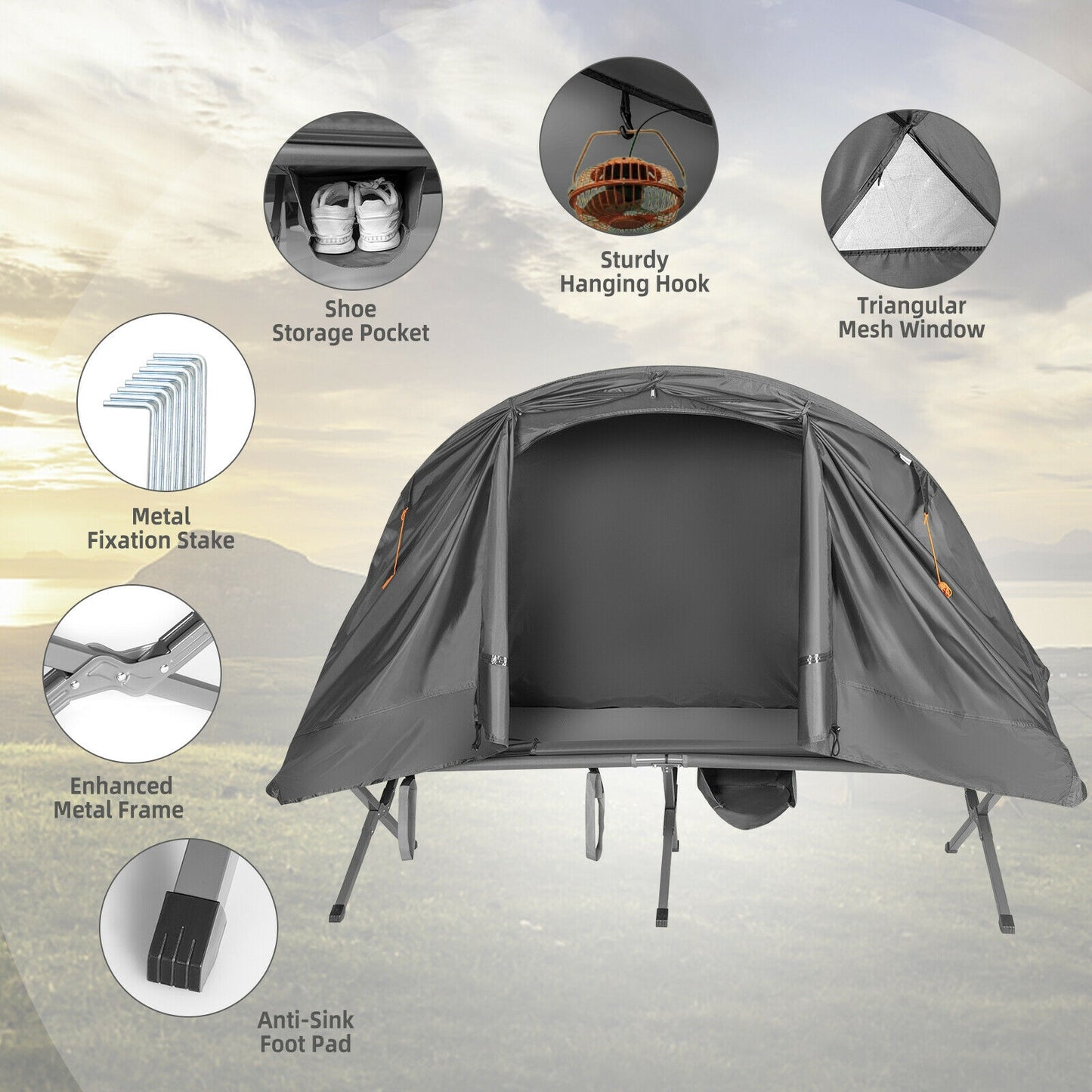 2-Person Camping Tent, External Cover, Gray