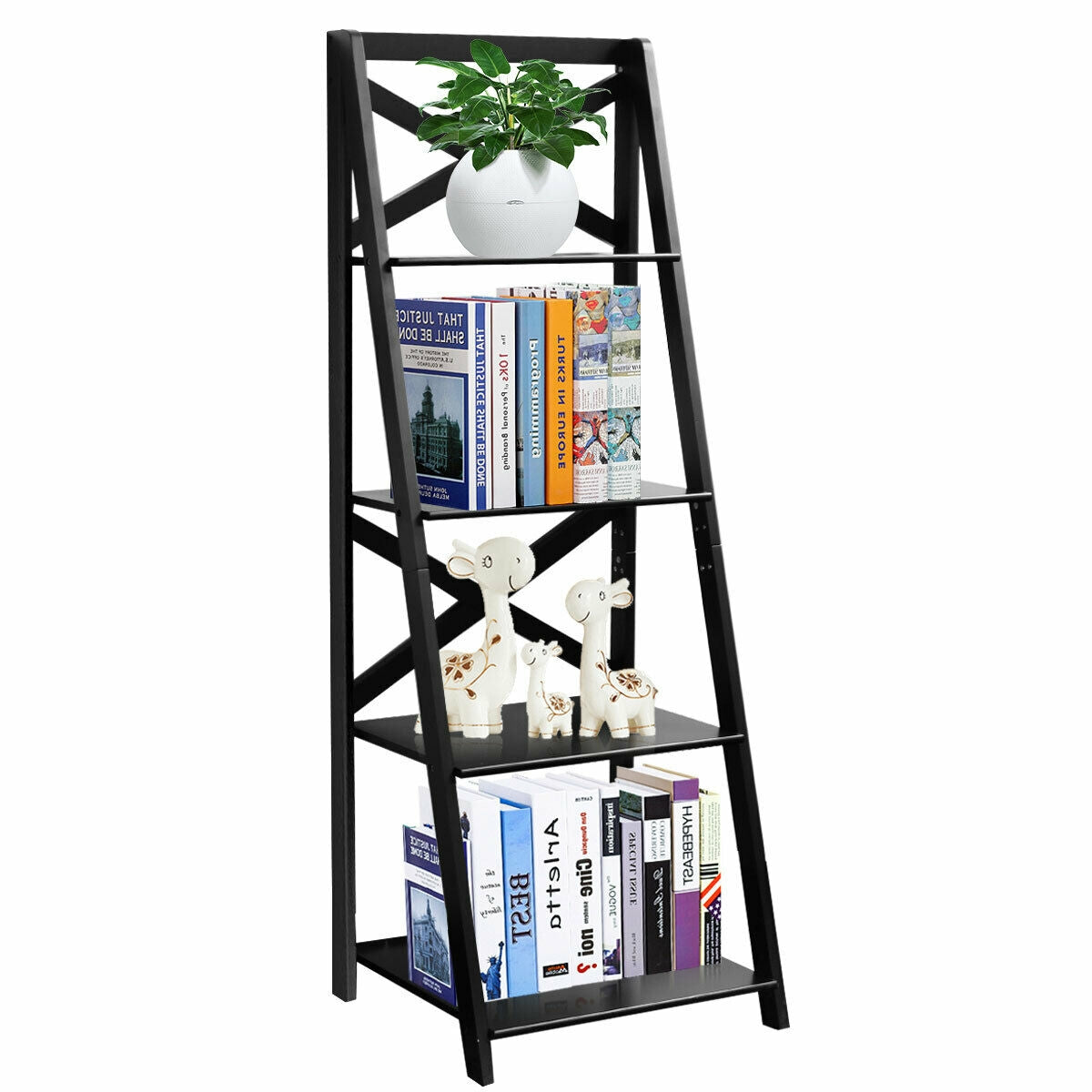 4-Tier Wood Display Storage Bookshelf, Black Bookcases at Gallery Canada