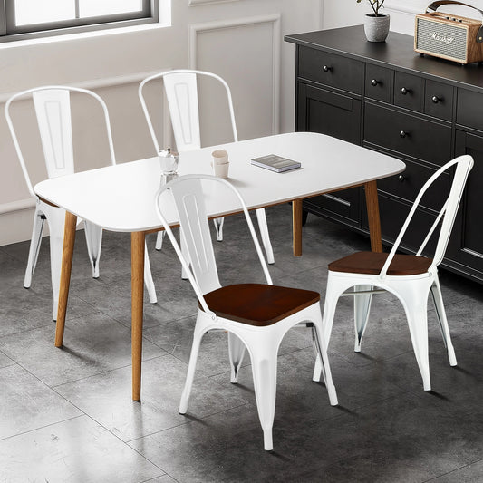Tolix Style Metal Dining Chairs, Set of 4, Wood Seat, White Dining Chairs White at Gallery Canada