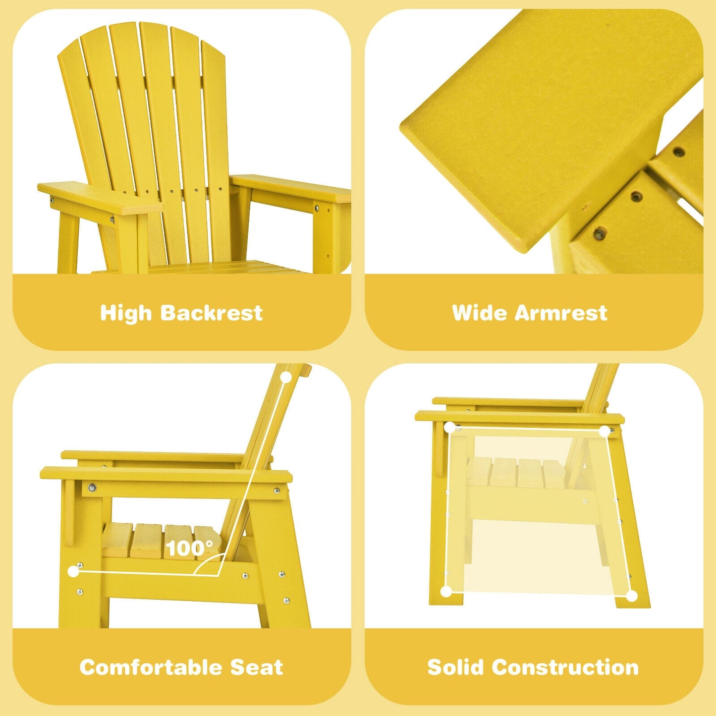 Kids Adirondack Chair, Ergonomic Backrest, Yellow Kids Chairs & Seating at Gallery Canada
