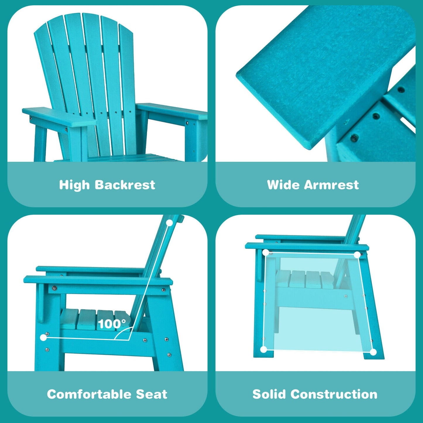 Kids Adirondack Chair, Ergonomic Backrest, Turquoise Kids Chairs & Seating at Gallery Canada
