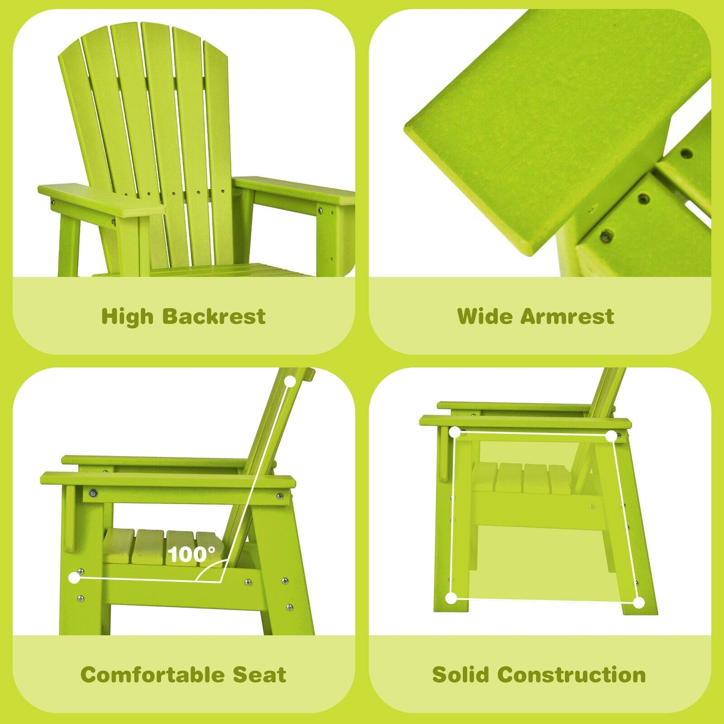 Kids Adirondack Chair, Ergonomic Backrest, Green Kids Chairs & Seating at Gallery Canada