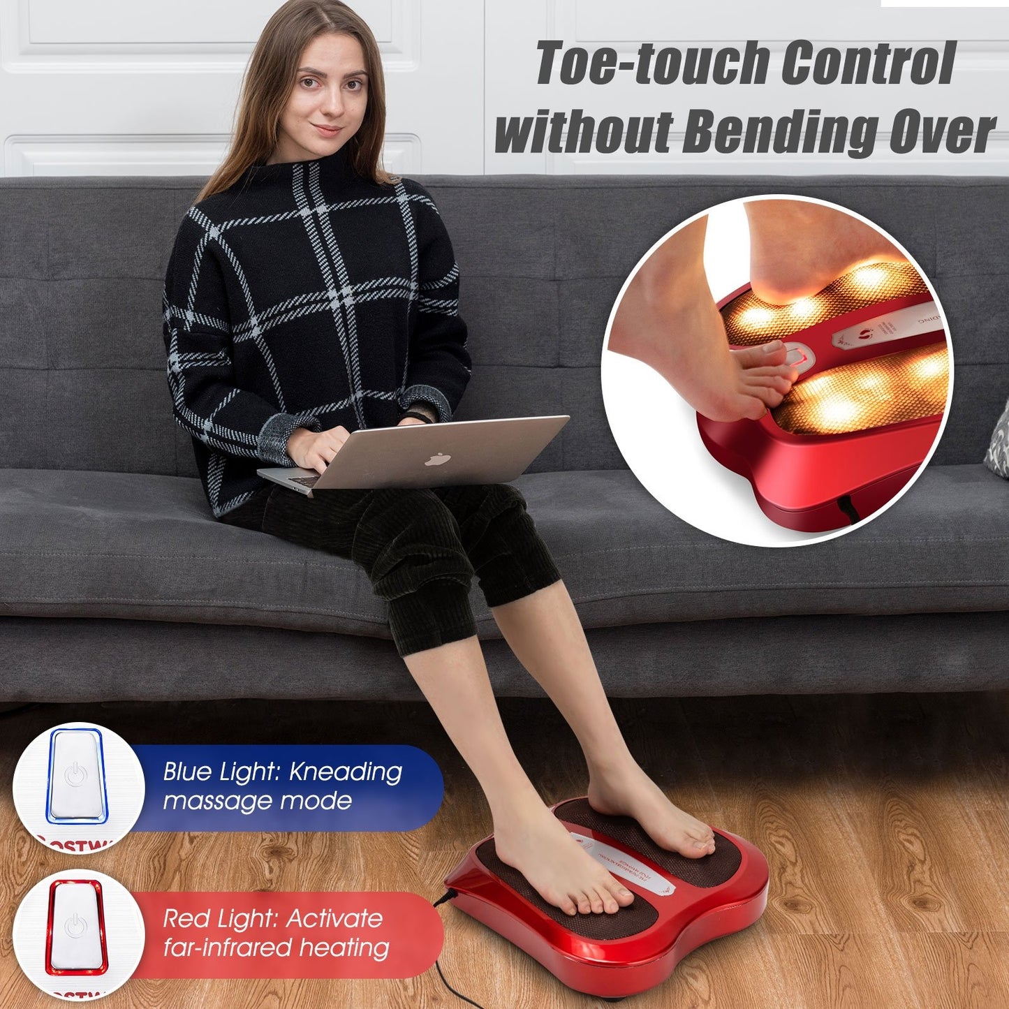 Shiatsu Heated Electric Kneading Foot and Back Massager, Red