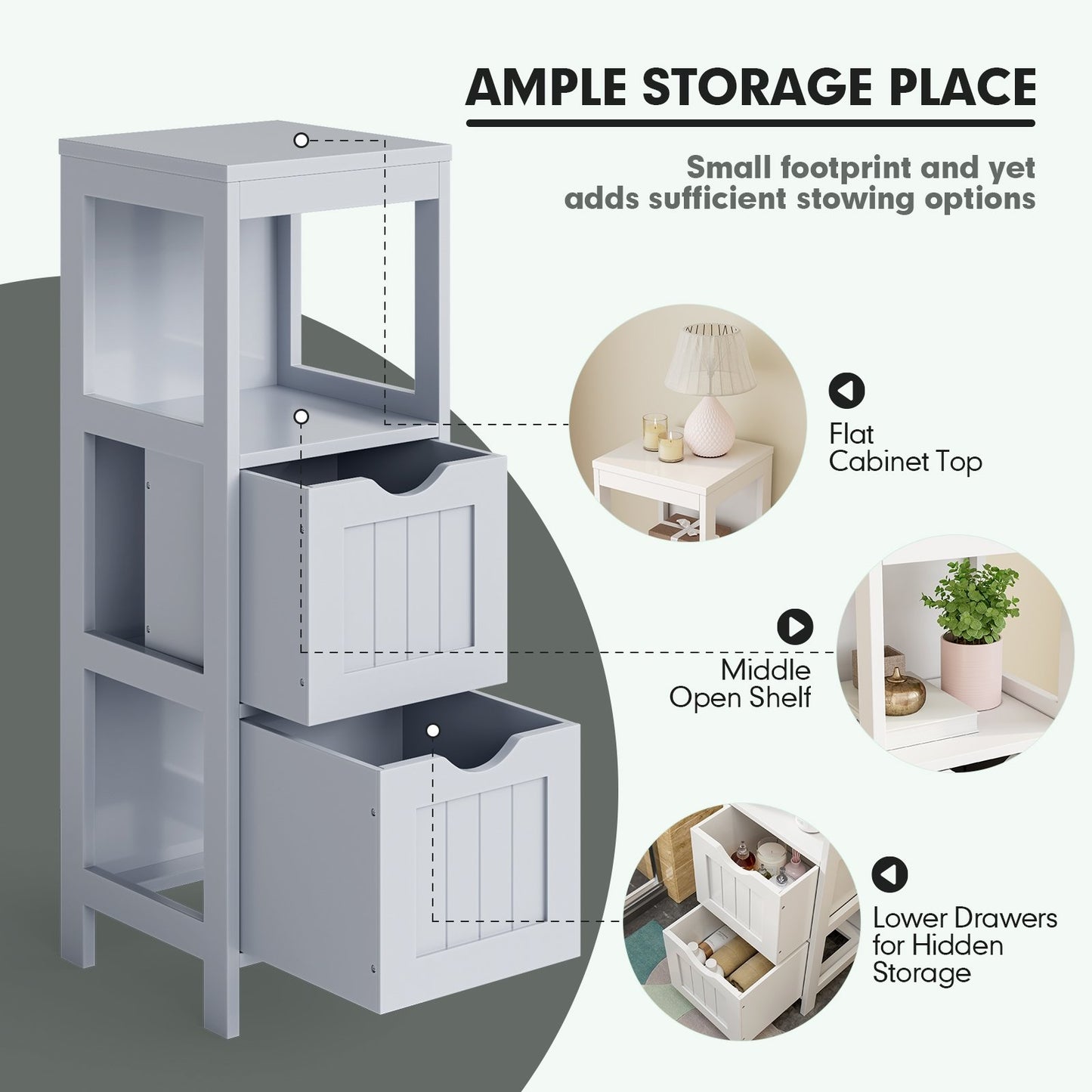 Bathroom Floor Storage Cabinet with 2 Drawers for Small Space, Gray at Gallery Canada