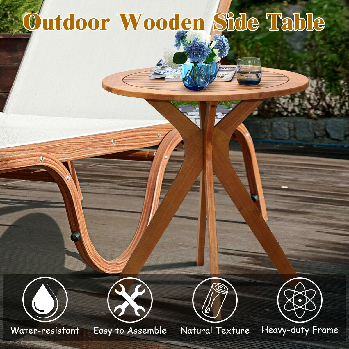 27 Inch Outdoor Round Solid Wood Coffee Side Bistro Table, Brown Patio Dining Tables at Gallery Canada
