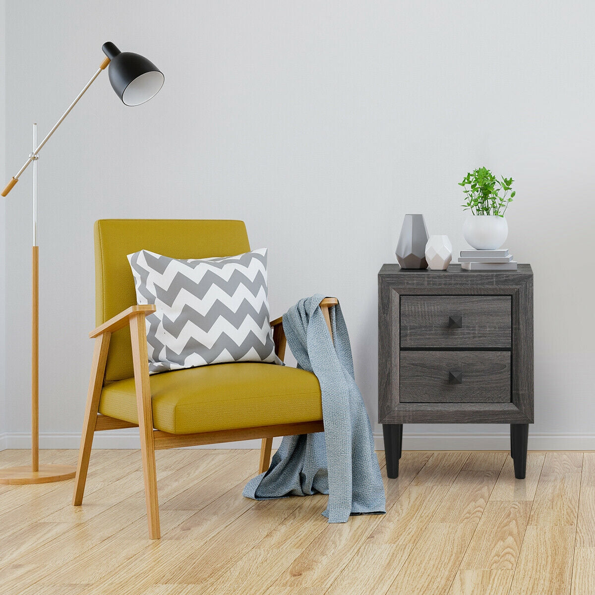 Multipurpose Retro Bedside Nightstand with 2 Drawers , Gray Nightstands at Gallery Canada