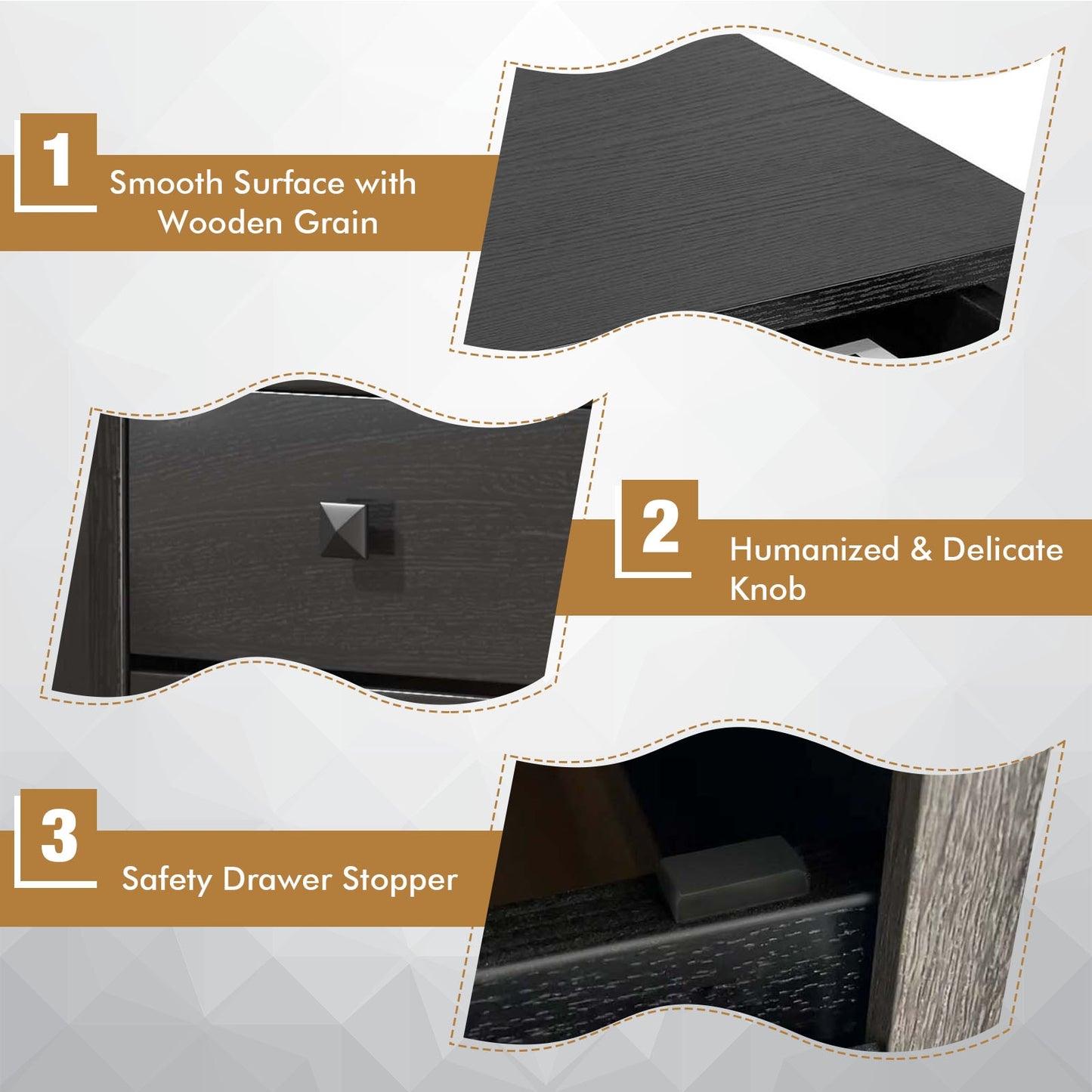 Multipurpose Retro Bedside Nightstand/ End Table with 2 Drawers, Black Nightstands at Gallery Canada