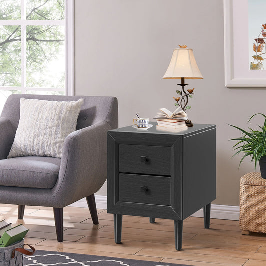 Multipurpose Retro Bedside Nightstand/ End Table with 2 Drawers, Black Nightstands Black at Gallery Canada