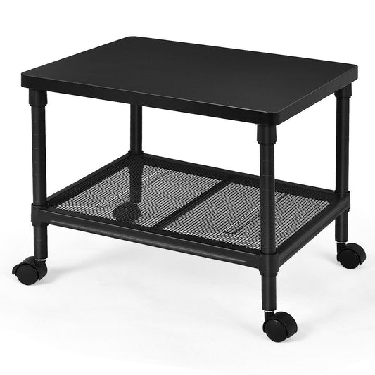 2-Tier Printer Stand with Ample Storage Space and Smooth Wheels, Black