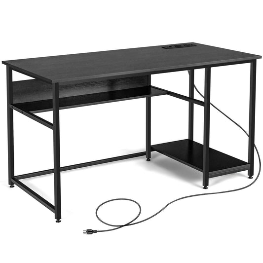 55 Inch Computer Desk with Power Outlets and USB Ports for Home and Office, Black