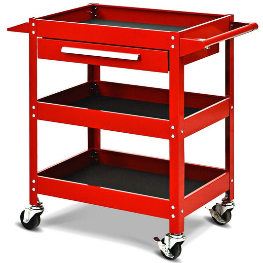 Rolling Tool Cart Mechanic Cabinet Storage ToolBox Organizer with Drawer, Red