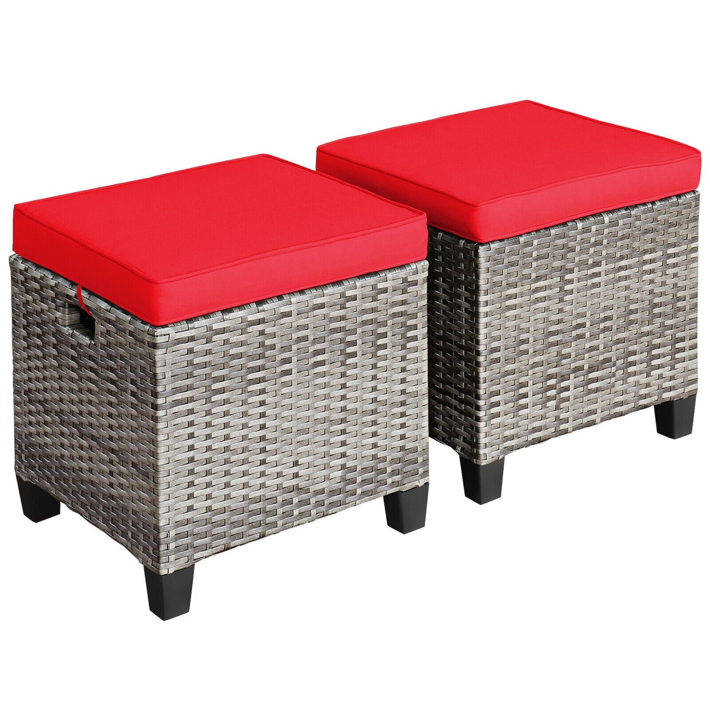Patio Rattan Ottoman Seat, 2PCS, Removable Cushions, Red Outdoor Seating & Patio Chairs at Gallery Canada