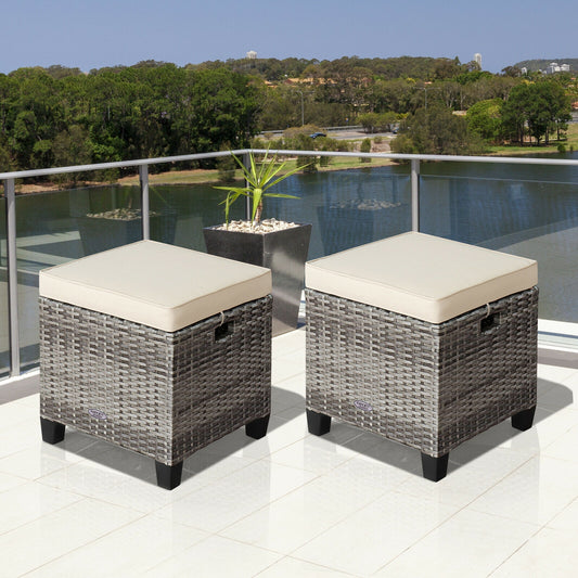 Patio Rattan Ottoman Seat With Removable Cushions, 2 Pieces, Beige Outdoor Seating & Patio Chairs Beige at Gallery Canada