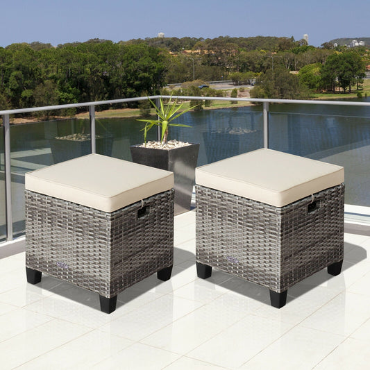 Patio Rattan Ottoman Seat With Removable Cushions, 2 Pieces, Beige Outdoor Seating & Patio Chairs Beige at Gallery Canada