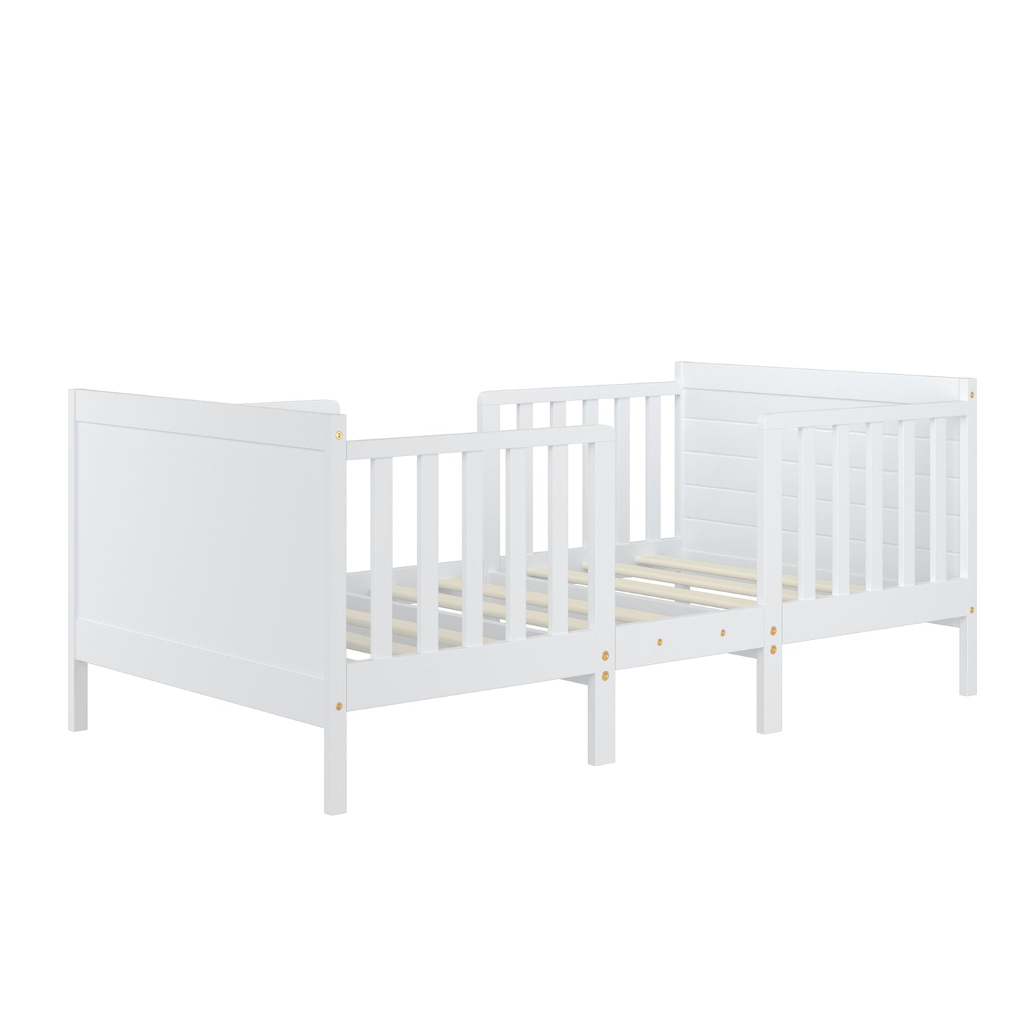 2-in-1 Convertible Kids Wooden Bedroom Furniture with Guardrails, White Toddler Beds at Gallery Canada