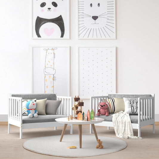 Convertible Kids Wooden Bedroom Furniture, With Guardrails, White