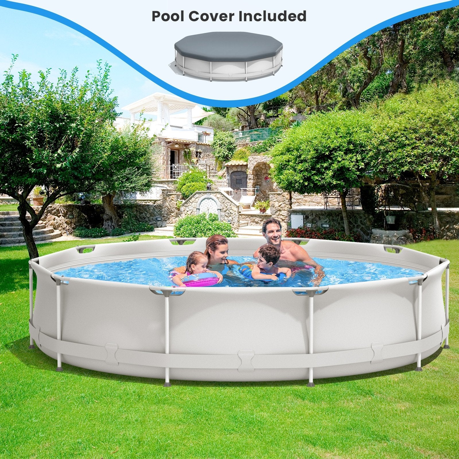 Round Above Ground Swimming Pool With Pool Cover, Gray at Gallery Canada
