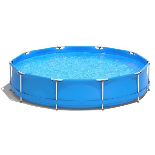 Round Above Ground Swimming Pool With Pool Cover, Blue