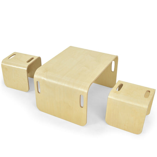 3 Pieces Kids Wooden Table and Chair Set , Natural