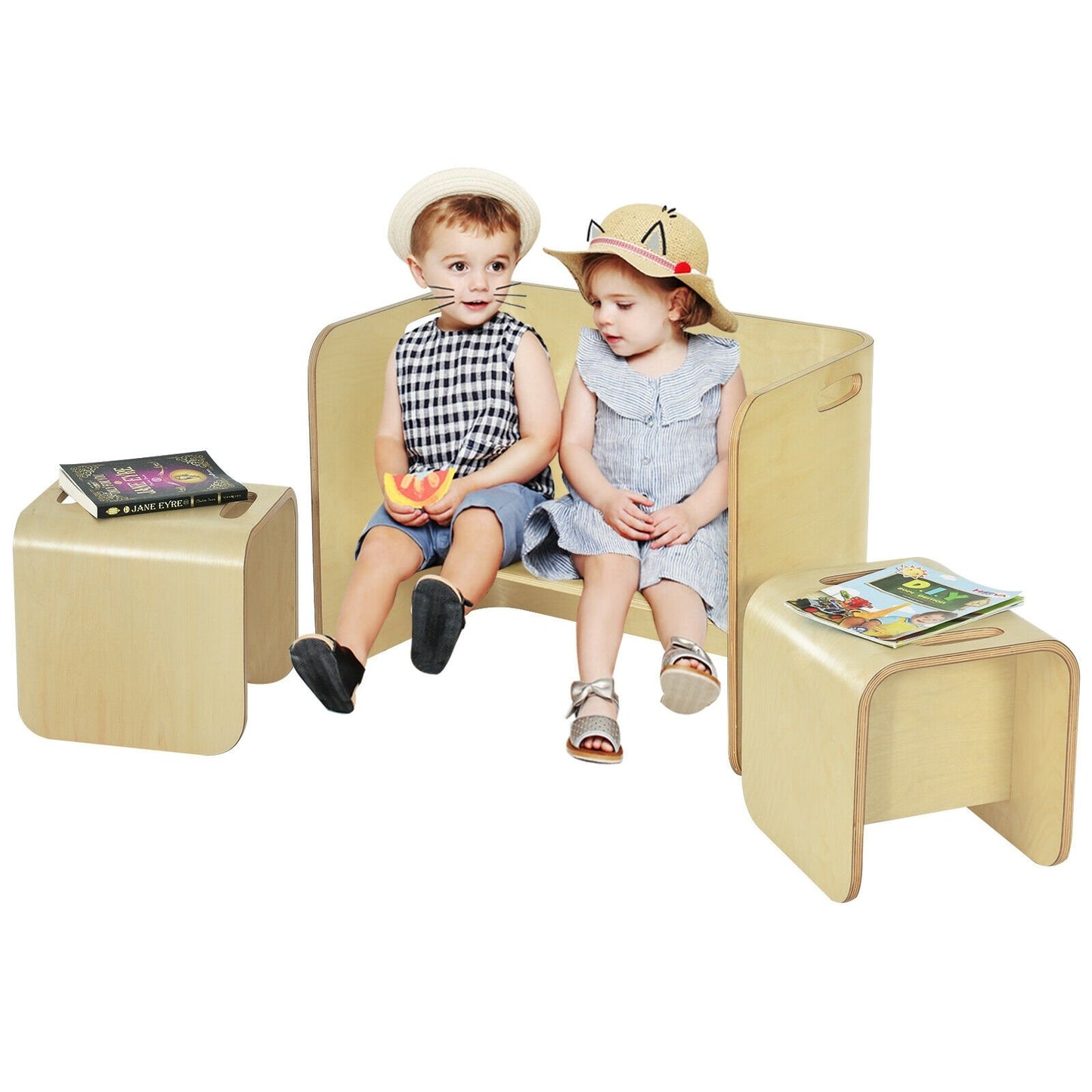 3 Pieces Kids Wooden Table and Chair Set , Natural at Gallery Canada