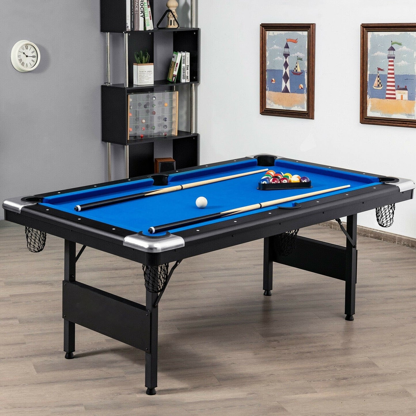 6 Feet Foldable Billiard Pool Table, Blue