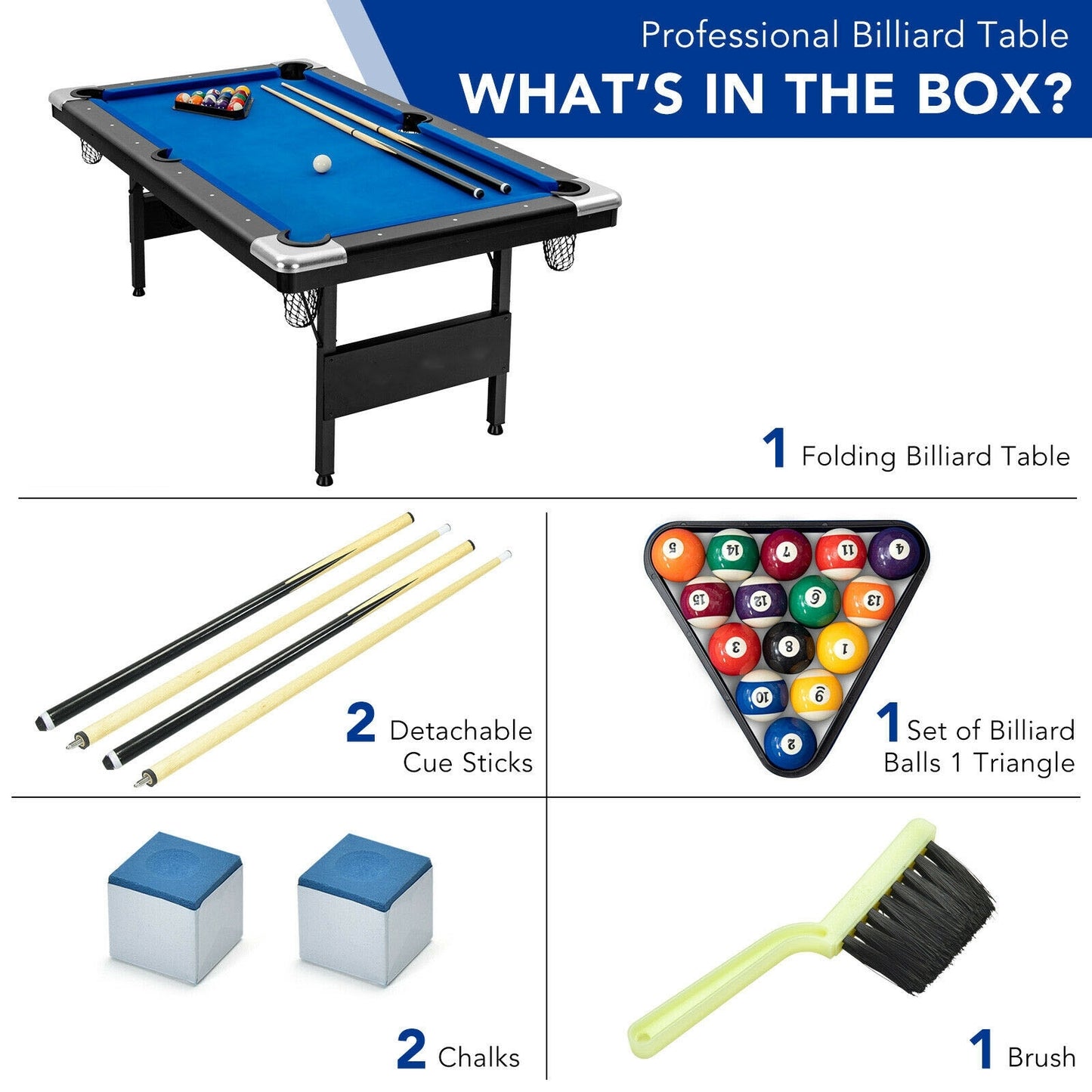 6 Feet Foldable Billiard Pool Table, Blue Game Room at Gallery Canada